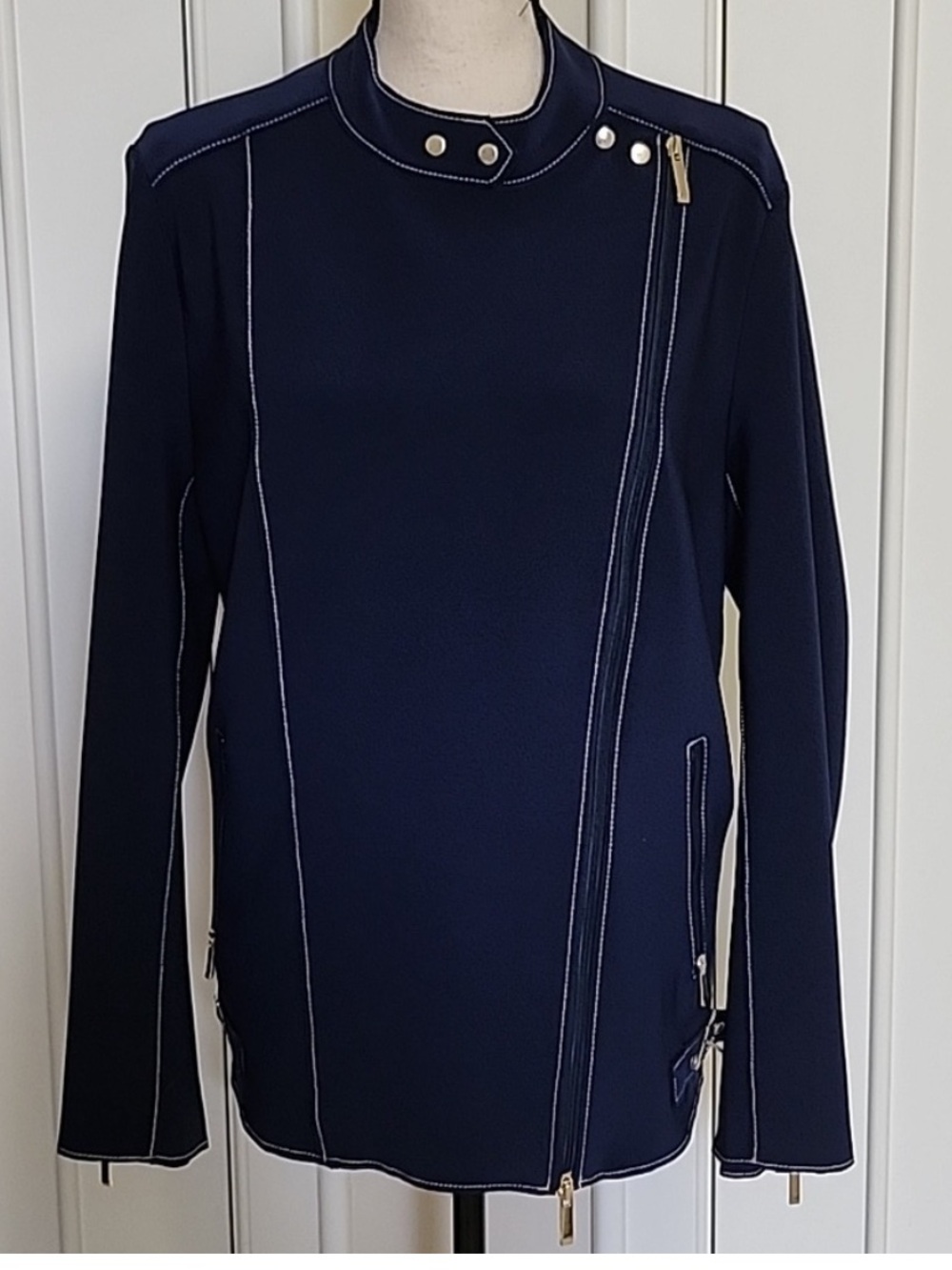 Chico's Navy Contrast-Stitch Utility Jacket